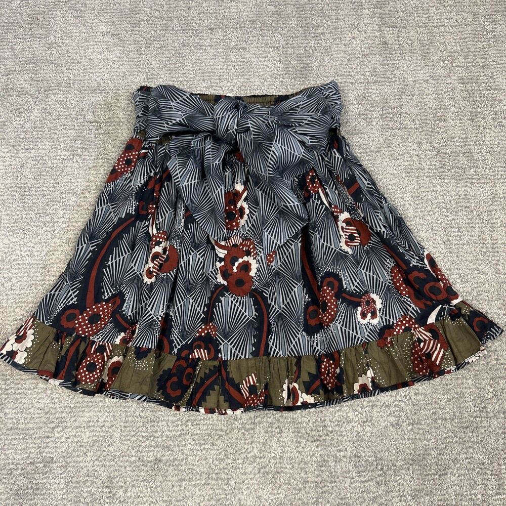 Anthropologie Let Me Be Belted Skirt Womens Small A-Line Cotton Mini Boho Lined